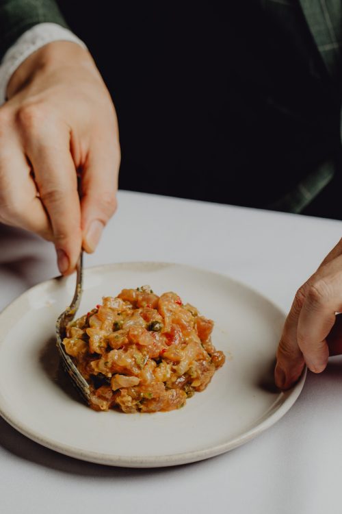 Tableside tartare detail at Morena